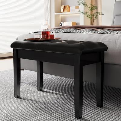 TEMU Stool, Bench 75x35x49cm, Chair With Storage Space, Bench With 4cm Leather Cushion, Solid Wood Keyboard Bench, 2 Person Bench, Stool Up To 200kg Capacity, Black