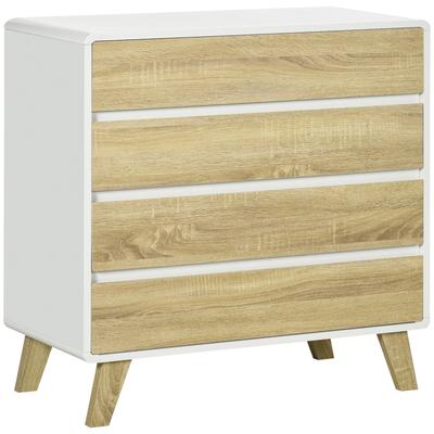 TEMU Chest Of Drawers, 4-drawer Storage Cabinet Organiser With Legs For Bedroom, Living Room, White And Oak
