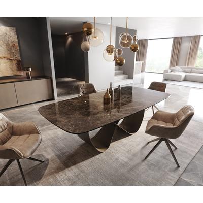 DELIFE Esstisch Edge Boot 240x120 Keramik Laminam® Emperador Extra Lucidato Dunkelbraun Infinity Metall Effektfinish Titan, Esstische