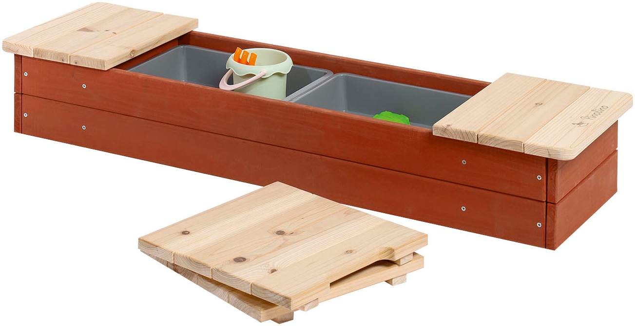 Sandkasten PINOLINO "Hedda, rot/natur", rot (rot, natur), Sandkästen, Kinder, B/H/L: 113,5cm x 18,5cm x 114cm, Massivholz, B:113,5cm H:18,5cm L:114cm T:32cm Image