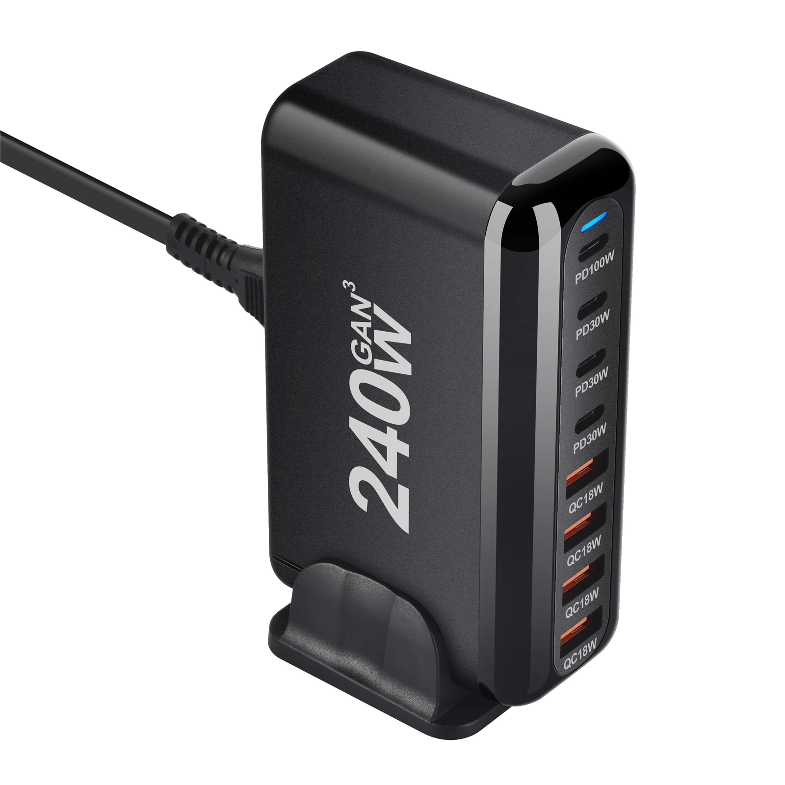 Neues 240 w gan usb c schnell ladegerät w 8-port ladestation hub schnell kompakt gan ladegerät netzteil, kompatibel mit m Image