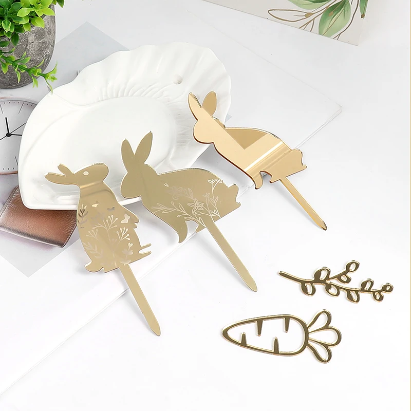 3/5 stücke Frohe Ostern Hase Ei Kuchen Topper Acryl Gold Kaninchen Geformt Cupcake Topper Für Ostern Party Dessert Dekorationen Image