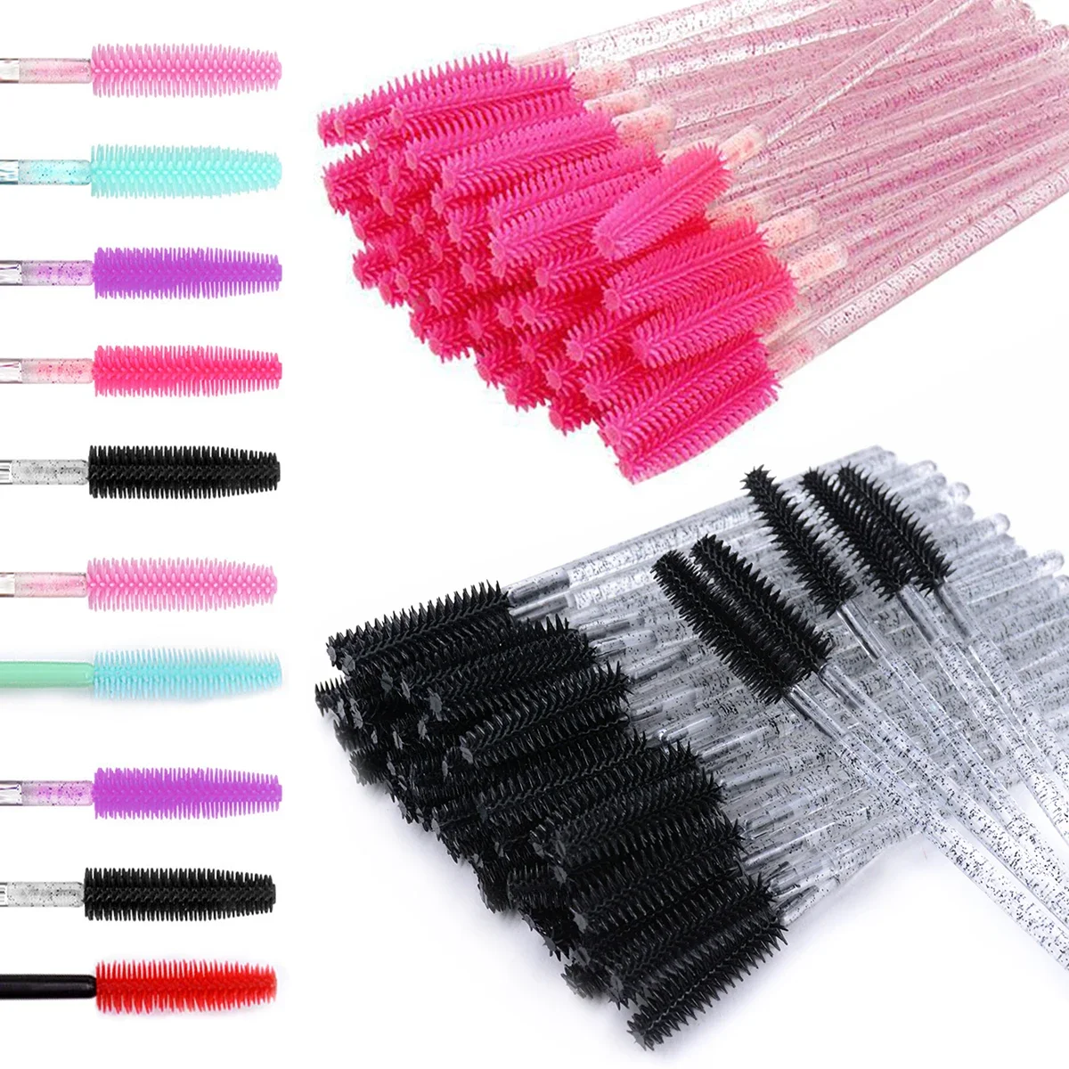 50 stücke Silikon Kristall Mascara Wands Applikator Einweg Wimpern Pinsel Kamm Für Frauen Make-Up Spoolie Pinsel Schönheit Werkzeuge Image