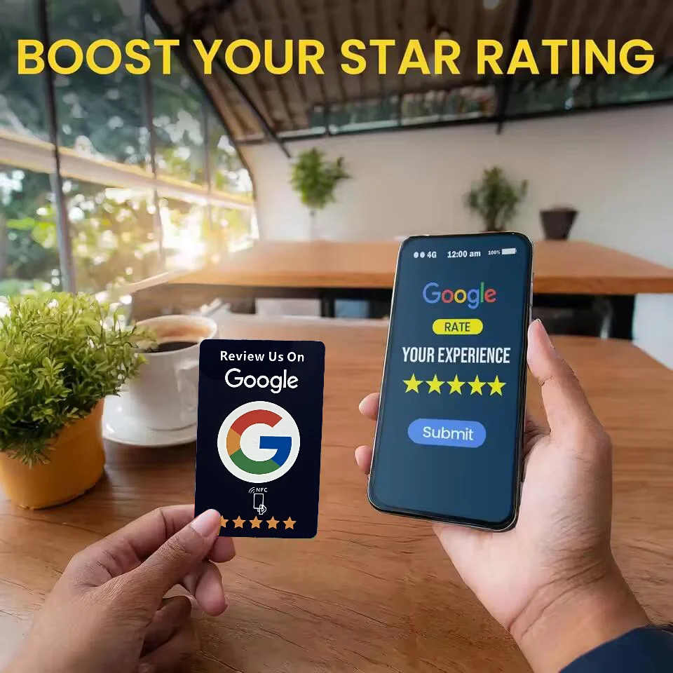 Google-Bewertungskarten mit NFC-Tag, 13,56 MHz, PVC-Material, 504 Byte-Speicher für Unternehmen und Büros – Präsentationsbewertungen, Geschenk fördern Image