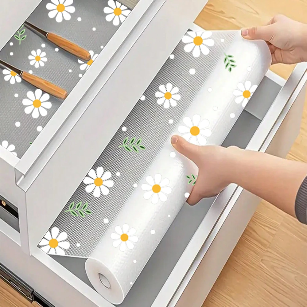 1 Rolle Daisy Eva Regaleinlage für Küchenschränke, Innenfutter, nicht klebendes, rutschfestes Schrankeinlage, wasserdicht und ölbeständig