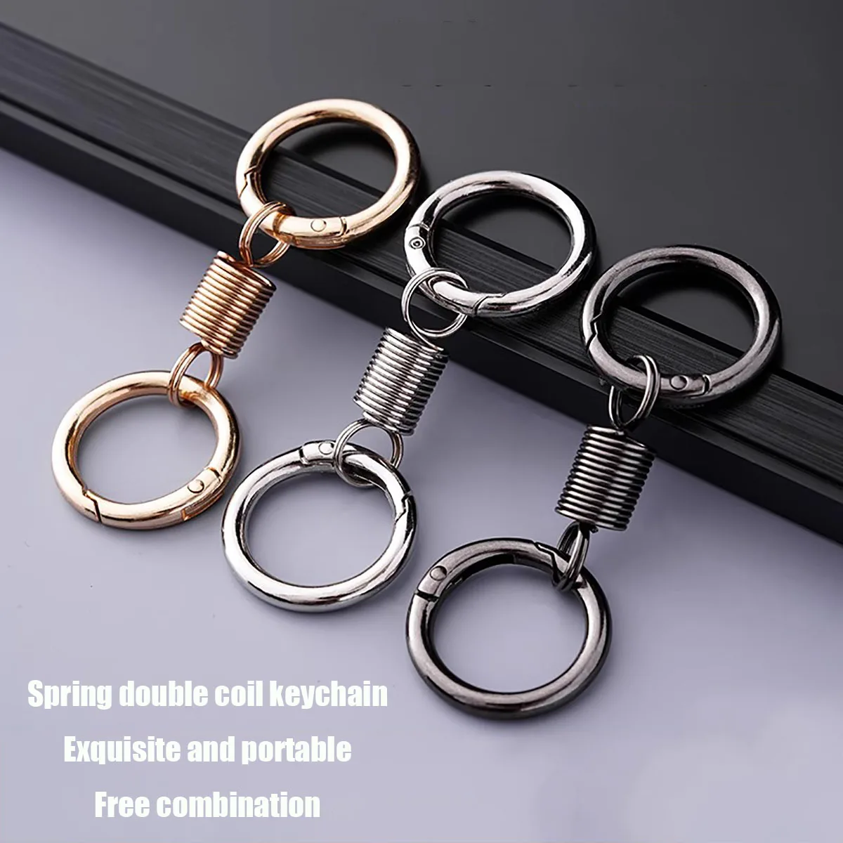 Persönlichkeit Frühling Doppels pule Schlüssel bund Karabiner Schnalle Schlüssel ringe Anti-Lost Kletter haken Auto Schlüssel anhänger Zubehör Geschenk Image