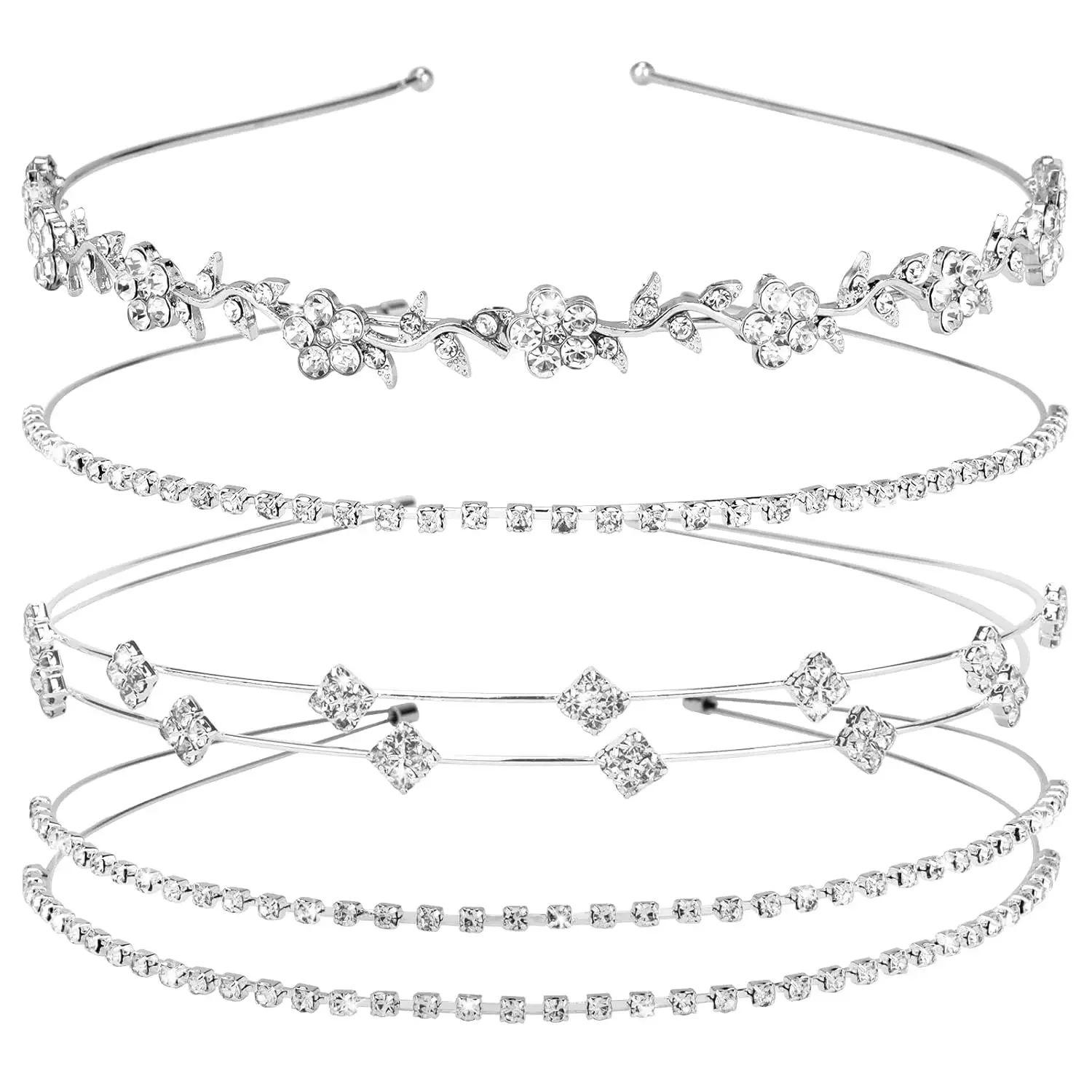 4 Stück Strass Stirnband Braut Hochzeit Kristall Blumenmädchen Blätter Krone Metall Haarband Tiara Abschlussball Haarschmuck für Frauen Image
