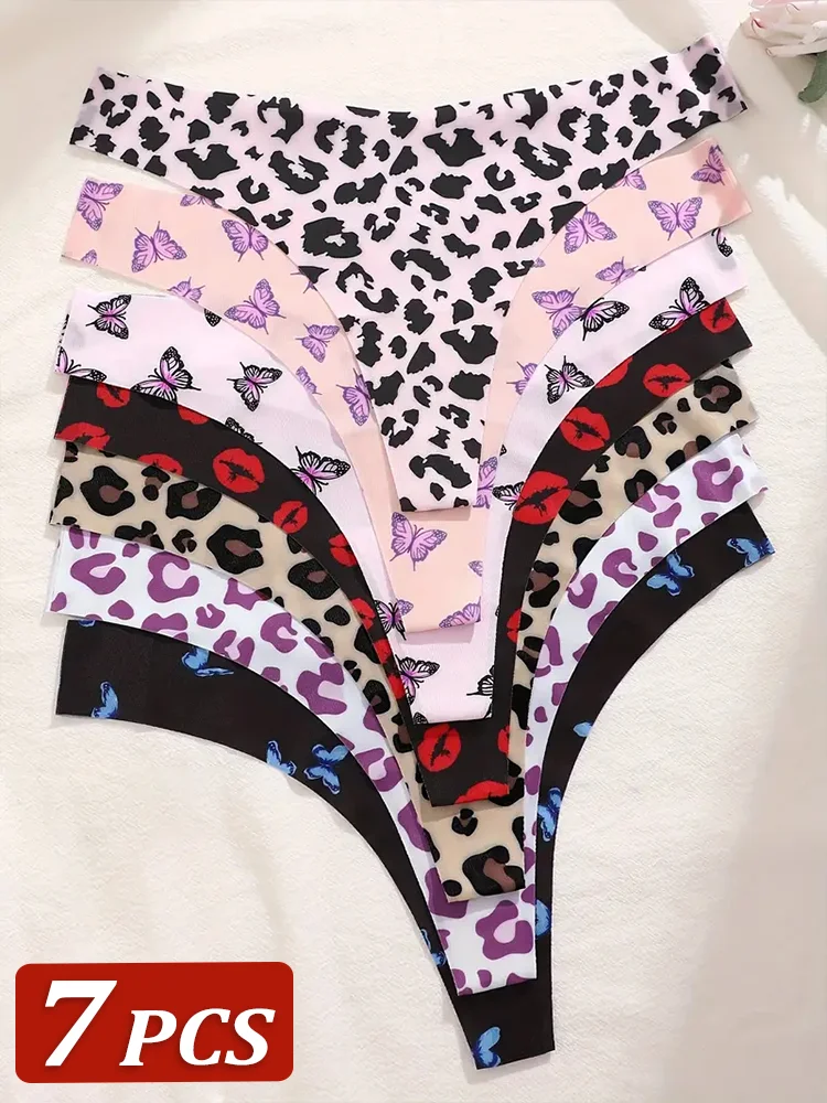 7Pcs Frauen Sexy Nahtlose G-strings Obst Thongs Low-taille Höschen Damen Weiche Nette Thongs Weibliche S-XL T-zurück Höschen Unterwäsche Image