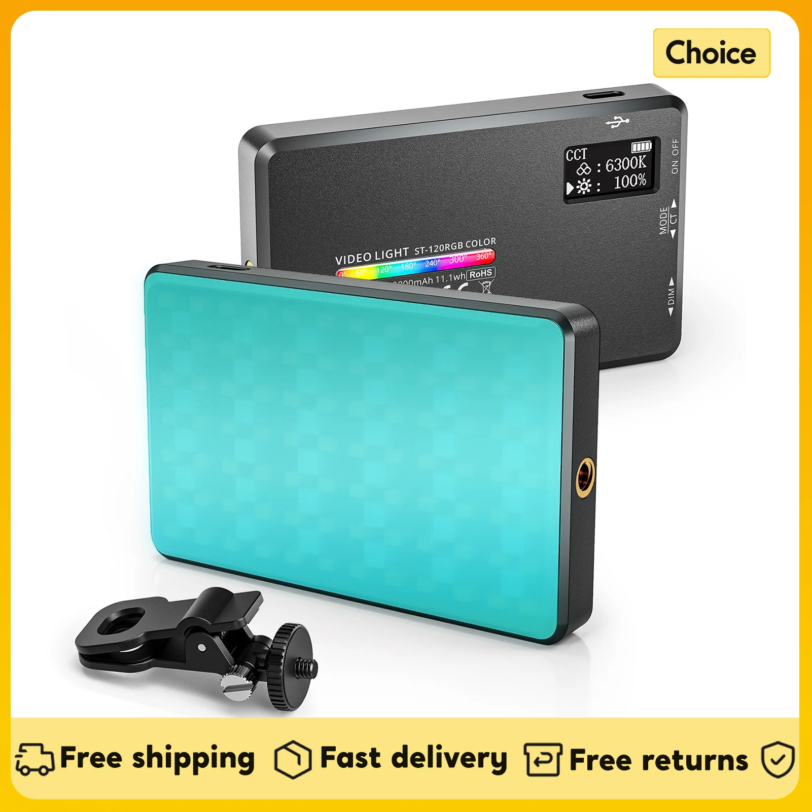 ST-120RGB tasche rgb led video licht clip-on handy füll licht 2500k-9000k dimm bares tablet computer video konferenz licht Image