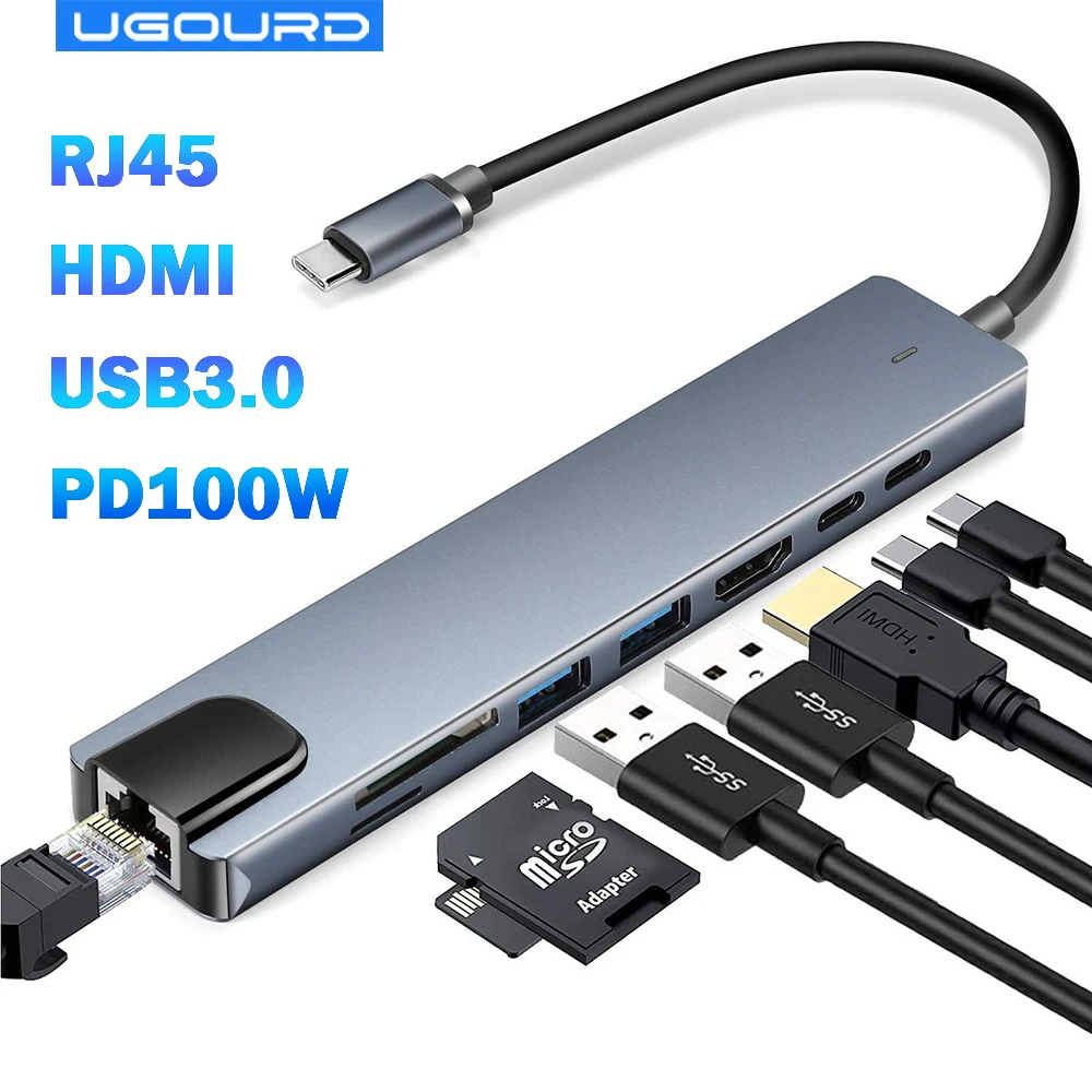Typ C HUB USB C Adapter auf HDMI 4K30Hz Ethernet Adapter auf RJ45 100/1000Mbps VGA Extender 3,5mm Audio PD100W für MacBook Laptop Image