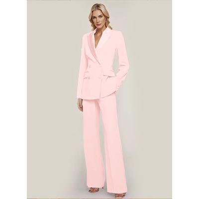 Pantsuit Mother of the Bride Tuxedo Wedding Guest Elegant Shirt Collar Ankle Length Stretch Chiffon Long Sleeve with Buttons Solid Color 2025 free custom size