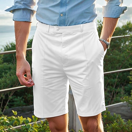 Herren Shorts Kurze Hosen Kleid-Shorts Bermudas Tasche Gerade geschnitten Glatt Komfort Kein Eisen Knielänge B¨¹ro Geschäft Täglich Elegant Modisch Schwarz Weiß Image
