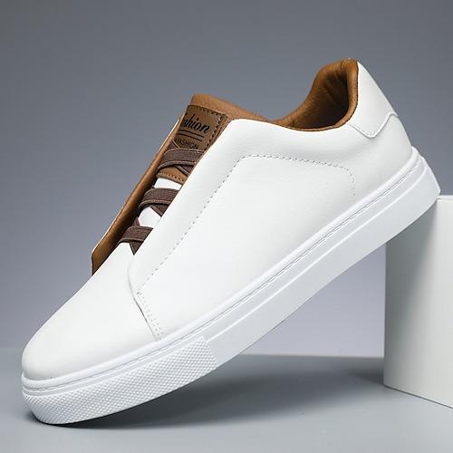 Herren Sneaker Weiße Schuhe PU Leder Atmungsaktiv Bequem Rutschfest Schnürung Schwarz Weiß Blau Herbst Winter