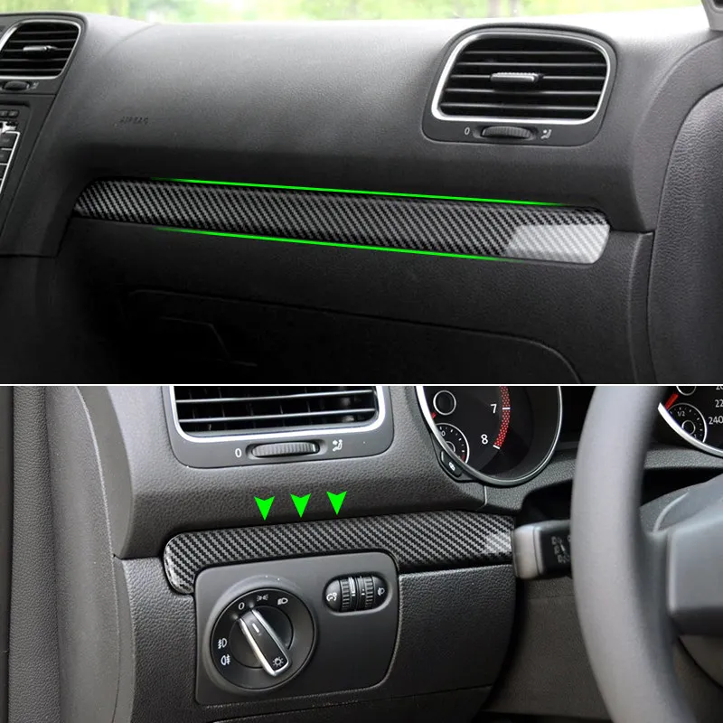 ABS In Fibra di Carbonio Texture Per VW Golf 6 MK6 GTI 2008-2013 Car Styling Centro di Controllo Cruscotto Passeggero Pannello Strisce di Copertura Trim