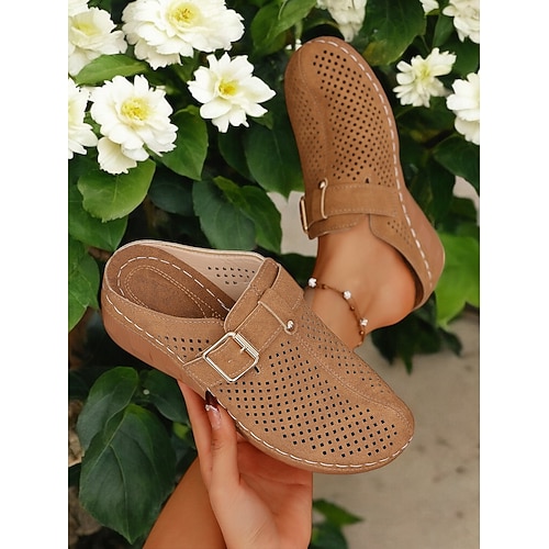Bequeme Pantoletten für Damen mit atmungsaktiven Aussparungen – rutschfeste Freizeitschuhe, perfekt für den Alltag oder zum Spazierengehen Image