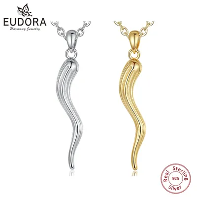 Eudora 925 Sterling Silver Italian Horn Pendant for Women Men Good Luck Friendship Dreams Amulet