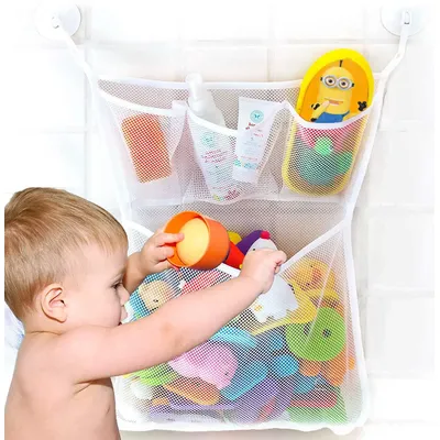 Shower Bath Toys White Pink Baby Kids Toy Storage Mesh with Strong Suction Cups Toy Bag Net Bathroom