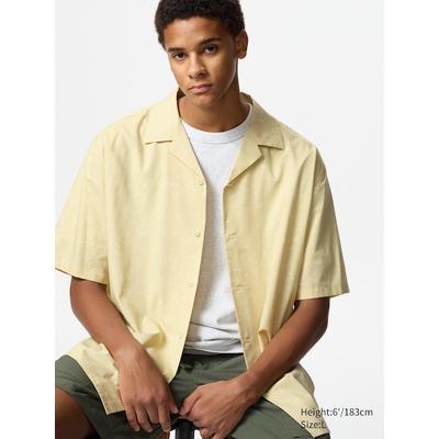 Uniqlo - Modal Cotton Blend Shirt (printed, Open Collar, Short Sleeve) - Yellow - XS