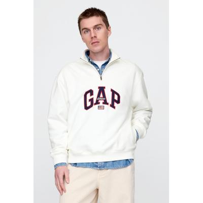 Gap Mens White Logo Heavyweight Quarter-Zip Sweatshirt - White