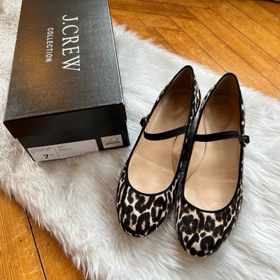 J. Crew Shoes | J.Crew Womens Janey Calf Hair Flats Leopard Print Shoes Flats 7.5 Mary Jane | Color: Brown/Cream | Size: 7.5