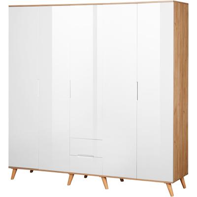 Kleiderschrank ANDAS "Lund Schlafzimmerschrank Bestseller im skandinavischem Design", weiß, B:200cm H:203cm T:52cm, FSC-zertifizierter Holzwerkstoff, Schränke, Garderobenschrank mit Premium Innenausstattung, Breite 200cm hochglanz Image
