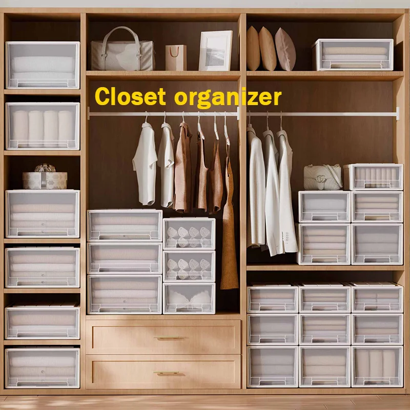 Kleiderschrank-Aufbewahrungsschublade, Kleiderschrank-Organizer-Box für den Haushalt, Aufbewahrungsbox für Kleidung, Staub-Aufbewahrungsbox, Oberteile, Hosen, Röcke