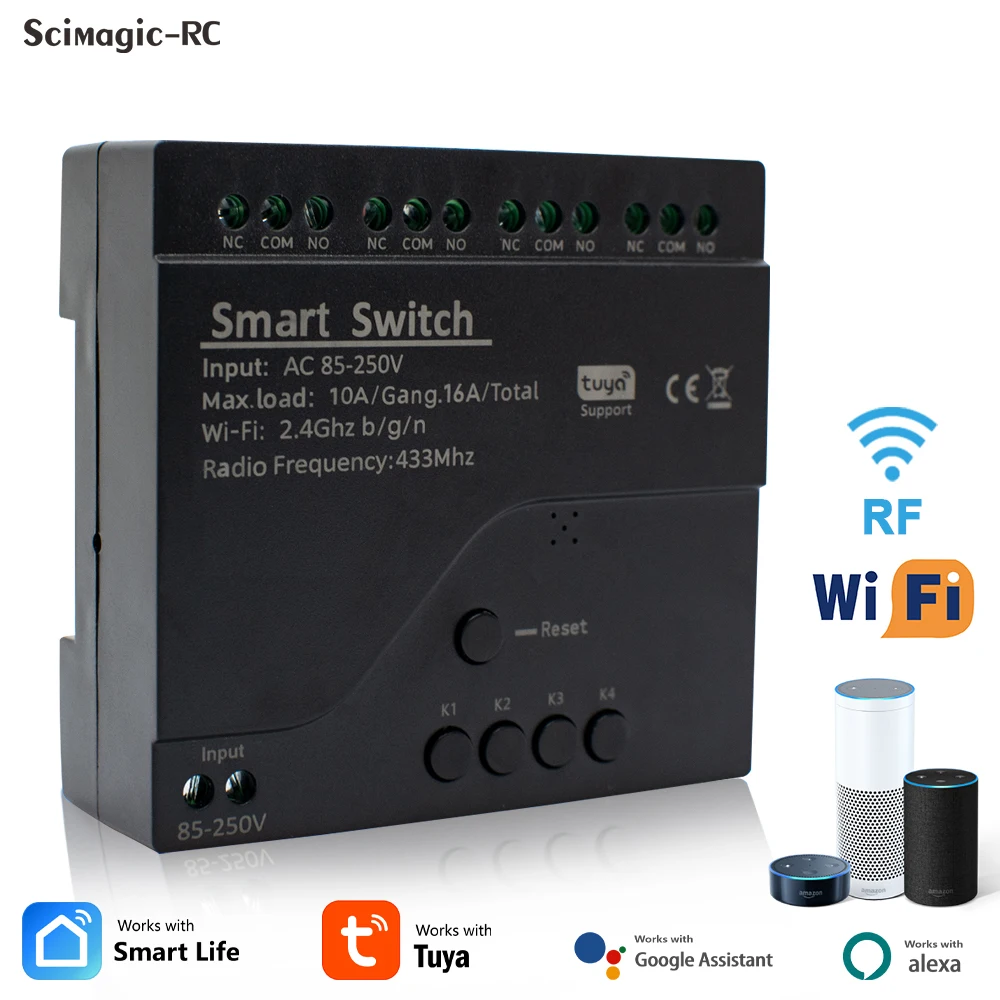 4CH AC 220V Tuya Wifi Smart Switch 85-250V 7-32V 10A Relais Intelligente automatisierung Modul Controller Arbeit Mit Alexa Google Hause Image