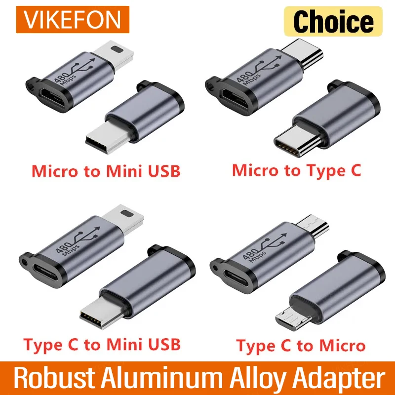 VIKEFON Typ-C-Buchse auf Micro-USB/Typ-Buchse auf Mini-USB/Micro-USB-Buchse auf Typ C/Micro-USB-Buchse auf Mini-USB-Stecker-Adapter Image