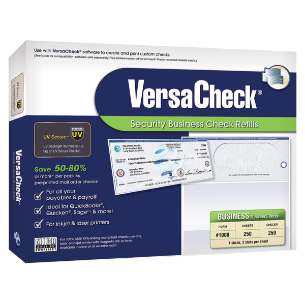 Versacheck Uv Secure Business Check Refills, Form 1000, Business Voucher, Blue Elite, 250 Sheets, Download/product Key