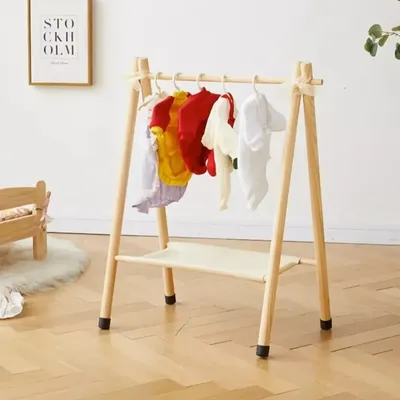 Pet/baby Clothing Rack Wooden Clothes Hanger Clothes Storage Rack Floor Standing Clothes Hanger Mini