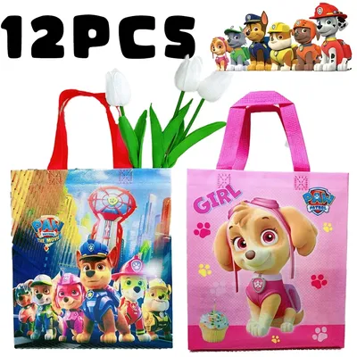 12pcs Paws Patrols Chase Skye Gift Bags Candy Loot Bags Marshall Everest Birthday Party Festival