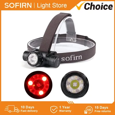 Sofirn HS21 Headlamp 2000lm Infrared Induction Torch 18650 USB C Rechargeable Flashlight SFT40 Red