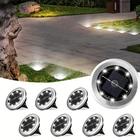 8 pezzi faretto solare da terra luce geometrica, luce calda in acciaio inox/luce bianca luce esterna paesaggio, luce disco rotante 8led, luce illuminazione prato paesaggio giardino, lampada da terra,