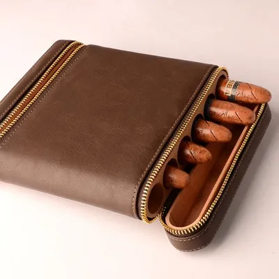 Drop Shipping for Ben FR Only Cigar Case 6 Cigar Holes Leather Cedar Wood