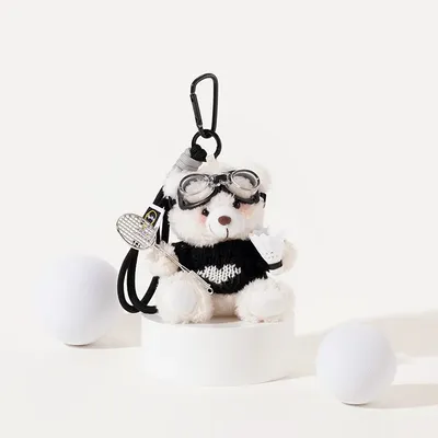 New Cartoon Badminton Brown Bear Doll Plush Bear Pendant Bag Accessories Cute Plush Hangings