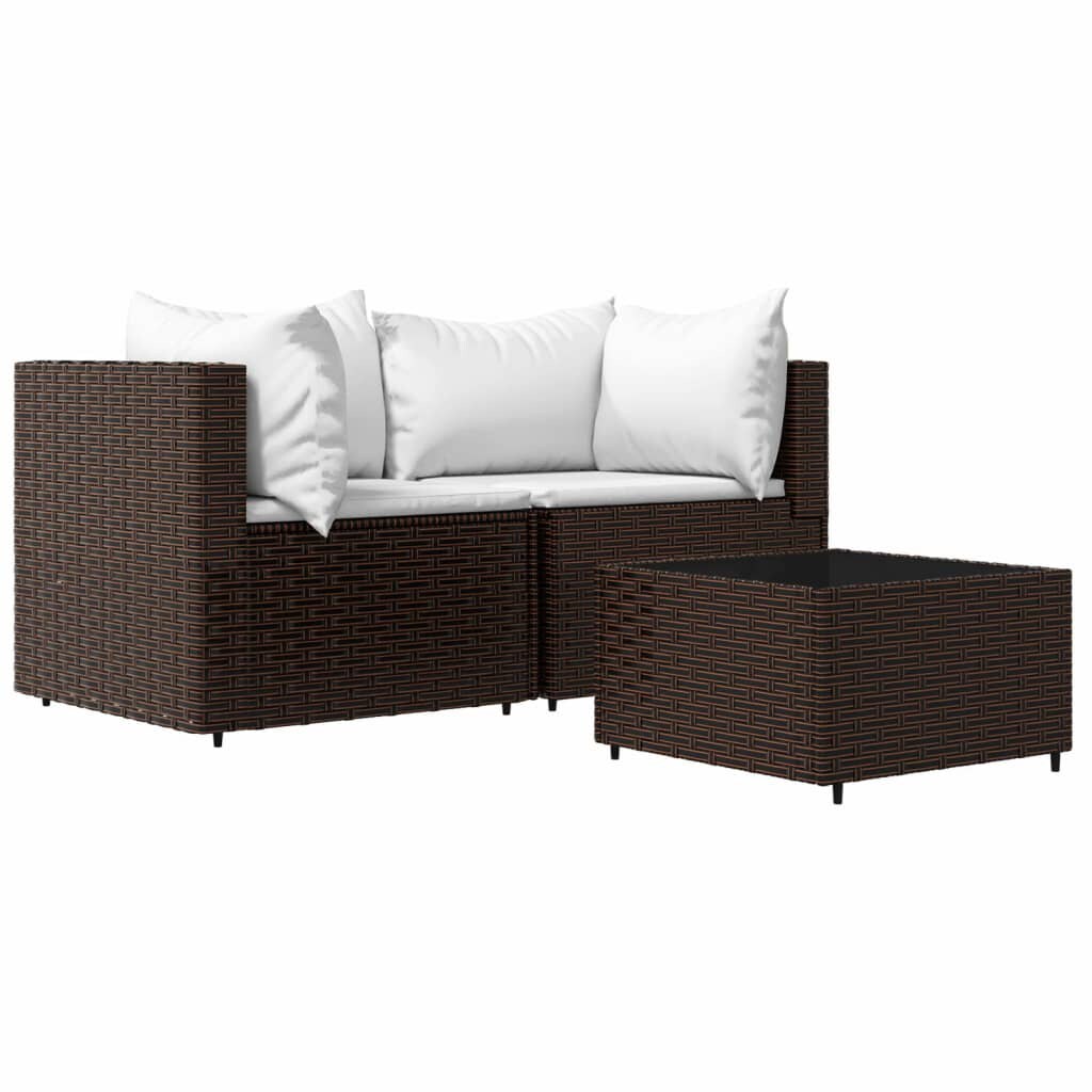 vidaXL 3-tlg. Garten-Lounge-Set mit Kissen Braun Poly Rattan Image