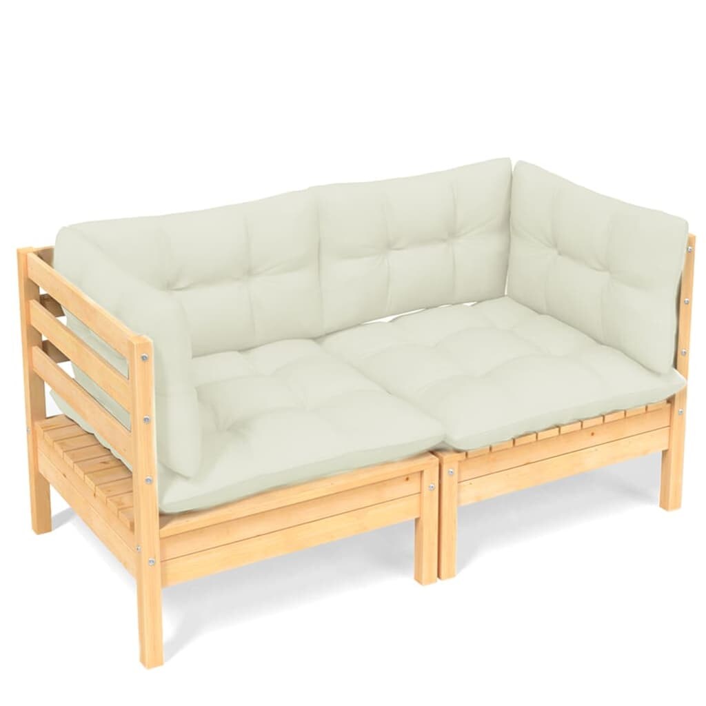vidaXL 2-Sitzer-Gartensofa mit Creme Kissen Massivholz Kiefer Image