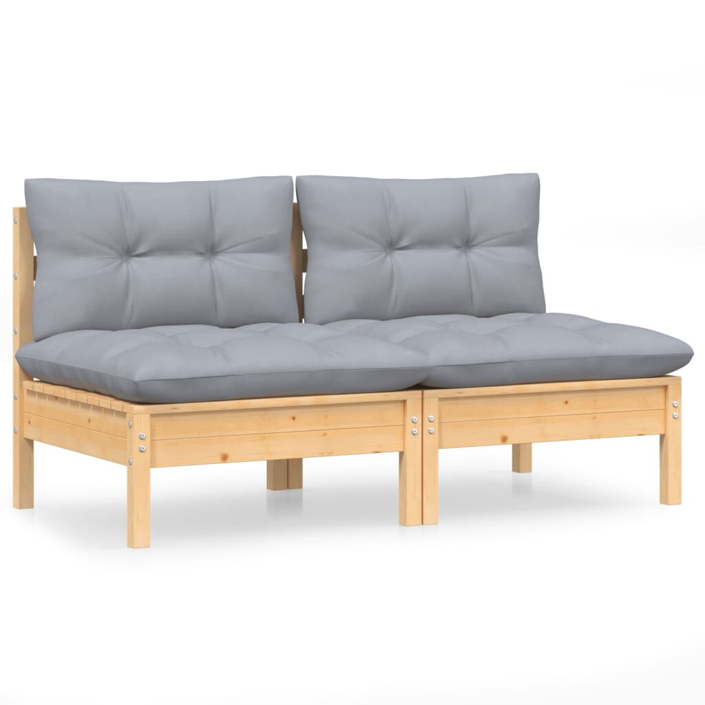 vidaXL 2-Sitzer-Gartensofa mit Grauen Kissen Massivholz Kiefer Image