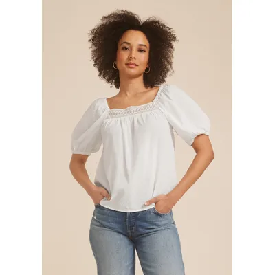 Maurices Women's X Large Size Embroidered Puff Sleeve Top White