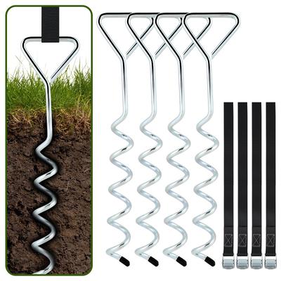 TEMU 4 Ground Anchor Ground Anchor Set Fastening For Trampoline, Swing, , Party Tent, Garden Shed, Swing, Tent, Made Of 0.8cm Ø Steel For Screwing In, + 4 Straps