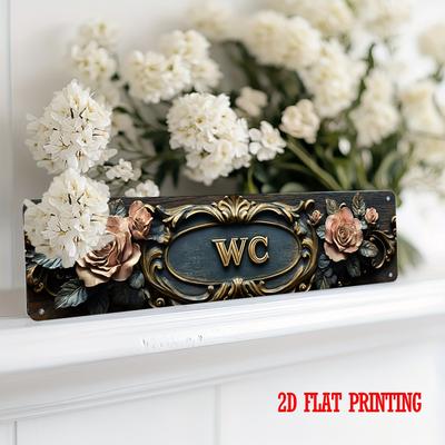TEMU 2d Flat, 1pc, Retro Style Street Decorative Sign, Wc Metal Tin Sign Wall Decor For Home, Cafe, Farmhouse, Bathroom, Toilet, Restroom, Bathroom, Holiday Gifts, 4x16 Inch, 2d Flat Image