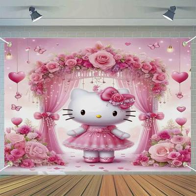 TEMU 1pc Hello Kitty Polyester Backdrop, Holiday Party Decoration, No Electricity Needed, For New Year, Valentine's, Easter, Ramadan Events