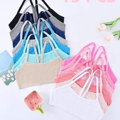 TEMU 6-17 Years Old Girls Seamless Strap Girl's Strap Vest, Cute Girl's Comfortable Developmental 13pcs Underwear Bra Set