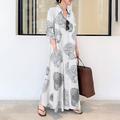Femme robe longue Robe en coton et lin Robe imprimée Mode du quotidien Fin de semaine Standard Fleur manche longue Col de Chemise Noir Blanche Jaune Rouge Eté