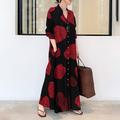 Femme robe longue Robe en coton et lin Robe imprimée Mode du quotidien Fin de semaine Standard Fleur manche longue Col de Chemise Noir Blanche Jaune Rouge Eté