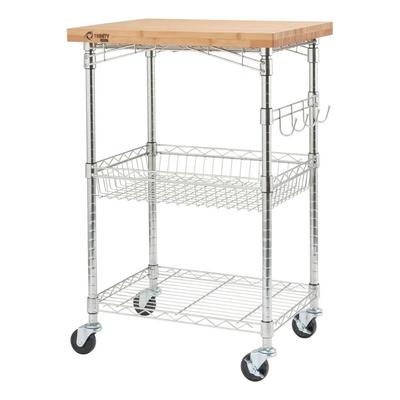Trinity EcoStorage Expandable Bamboo Top Kitchen Cart (Chrome)