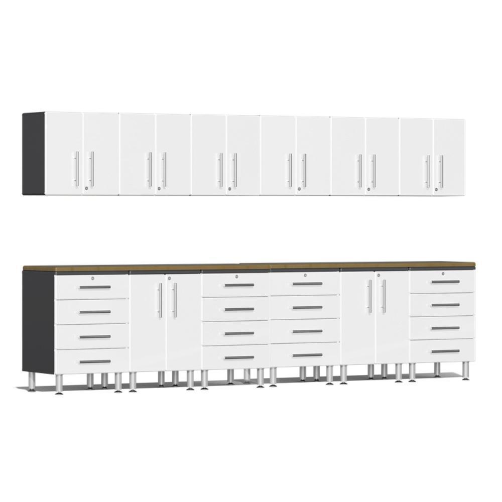 Ulti-MATE Garage Workbench With Drawers, 14-Piece With Bamboo Worktop, Starfire White