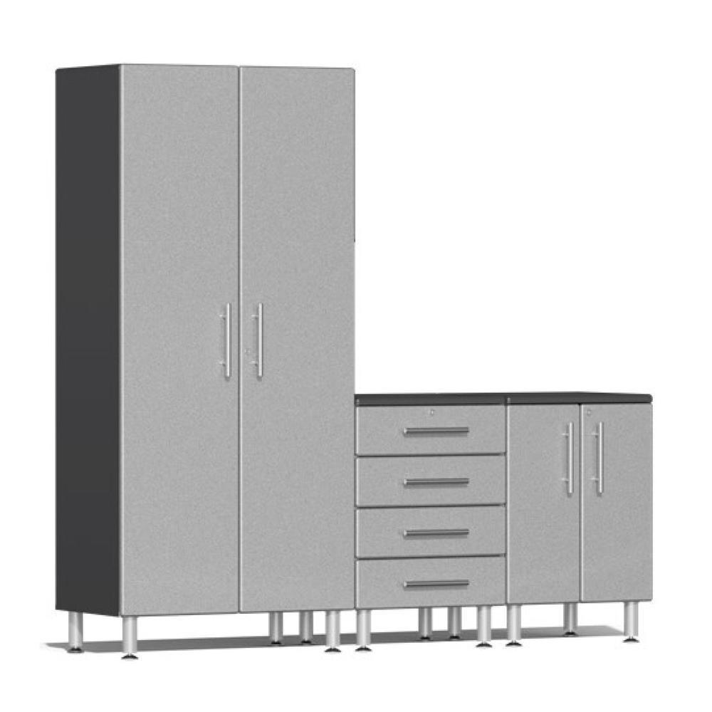 Ulti-MATE Garage Workbench With Drawers, 3-Piece with Integrated Recessed Worktop, Stardust Silver