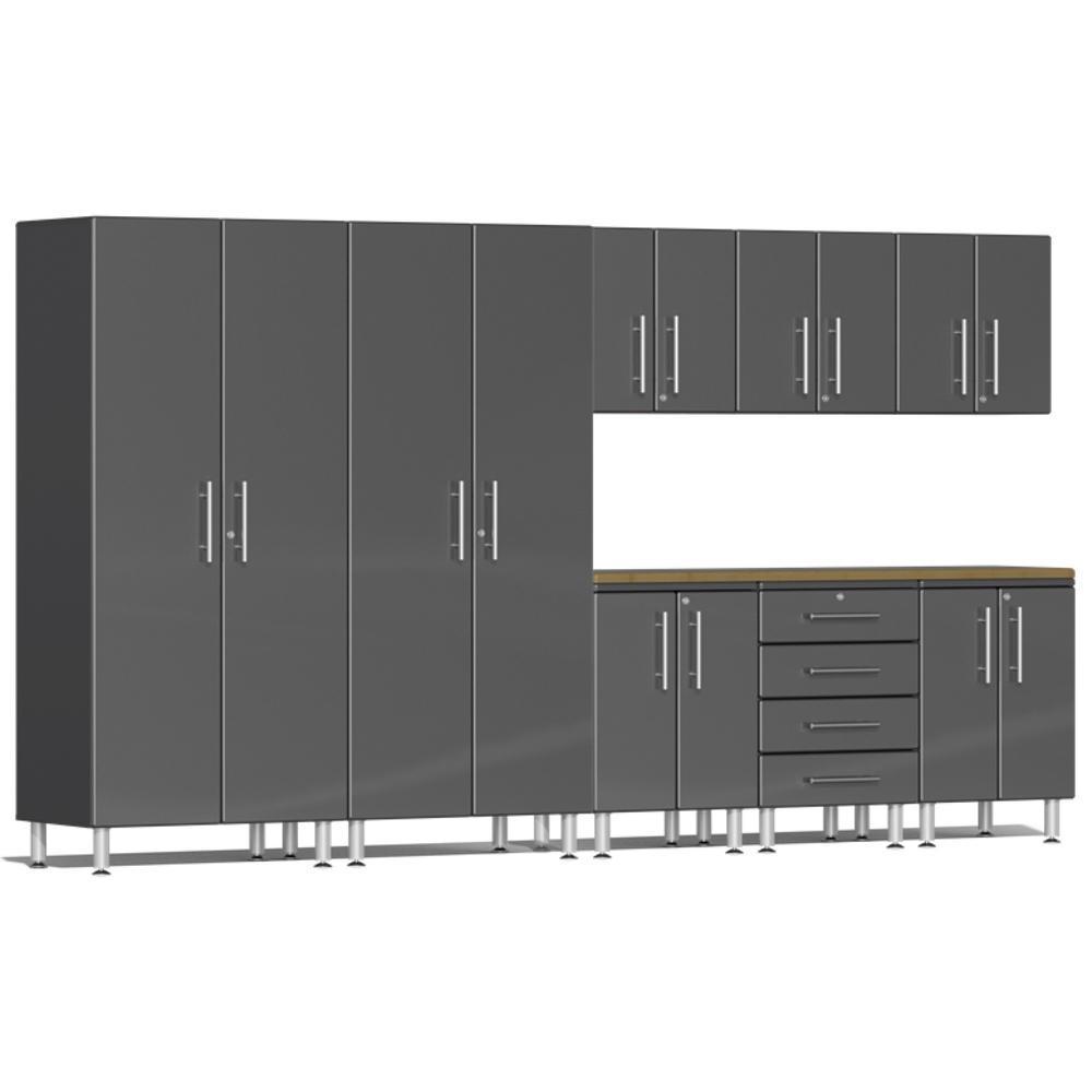 Ulti-MATE Garage Cabinets 9-Piece Set With Side Workbench, Graphite Grey