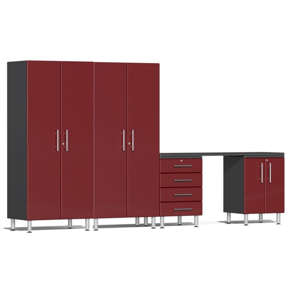 Ulti-MATE Garage Workbench With Drawers, 5-Piece With Recessed Worktop, Ruby Red